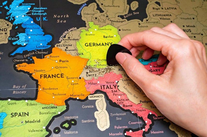 W WANDERLUST MAPS Two Scratch-Off Maps: World Map 17x24" + USA Map - Deluxe Travel Posters - Colorful Countries, US States, and Flags - Easy Scratch-Off Maps with Accessories for Travel Lovers - Name Tag Gift Box - Image 5